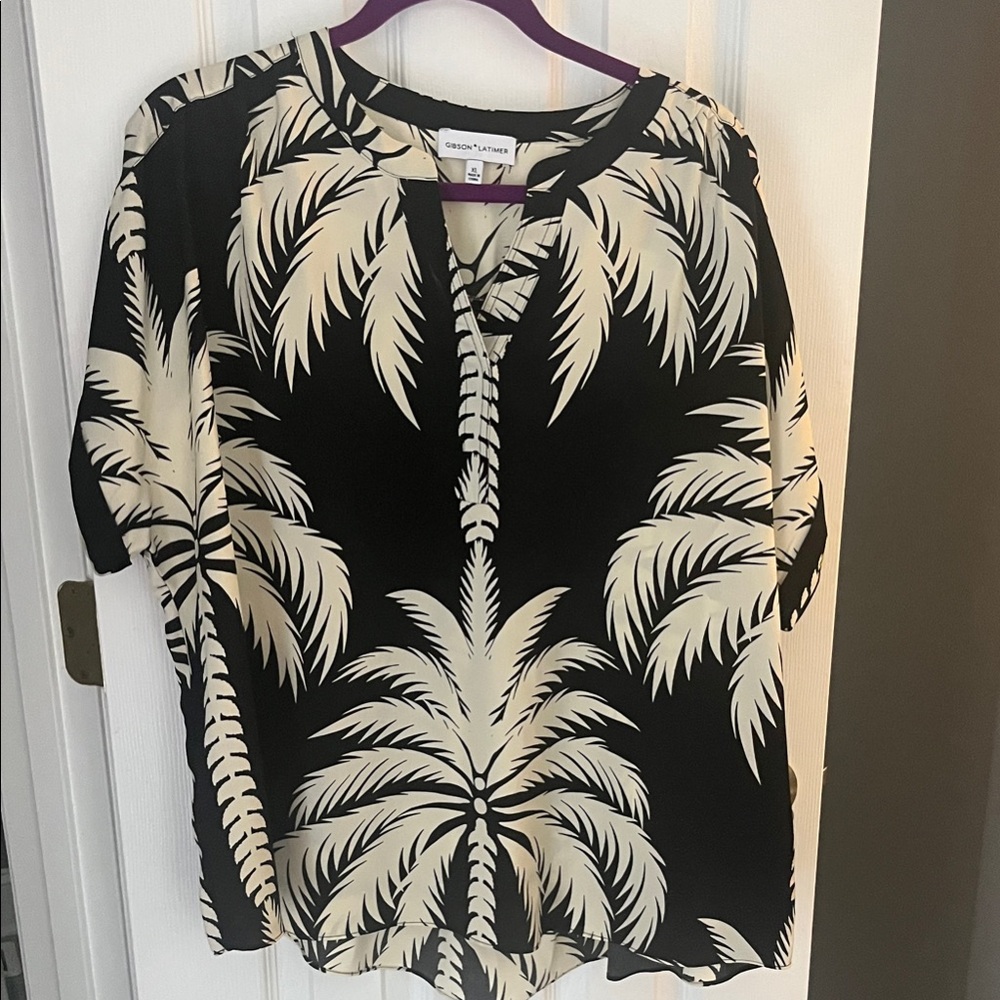 Flowy, stylish Black and Cream Tropical Blouse